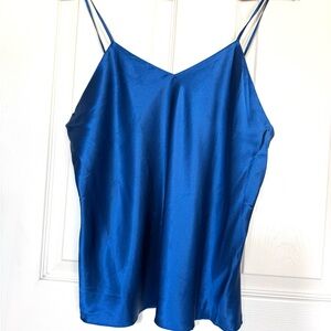 Vintage Blue 100% Silk Women Coquette Fairy Cami Top Size L Holiday Festive Y2K